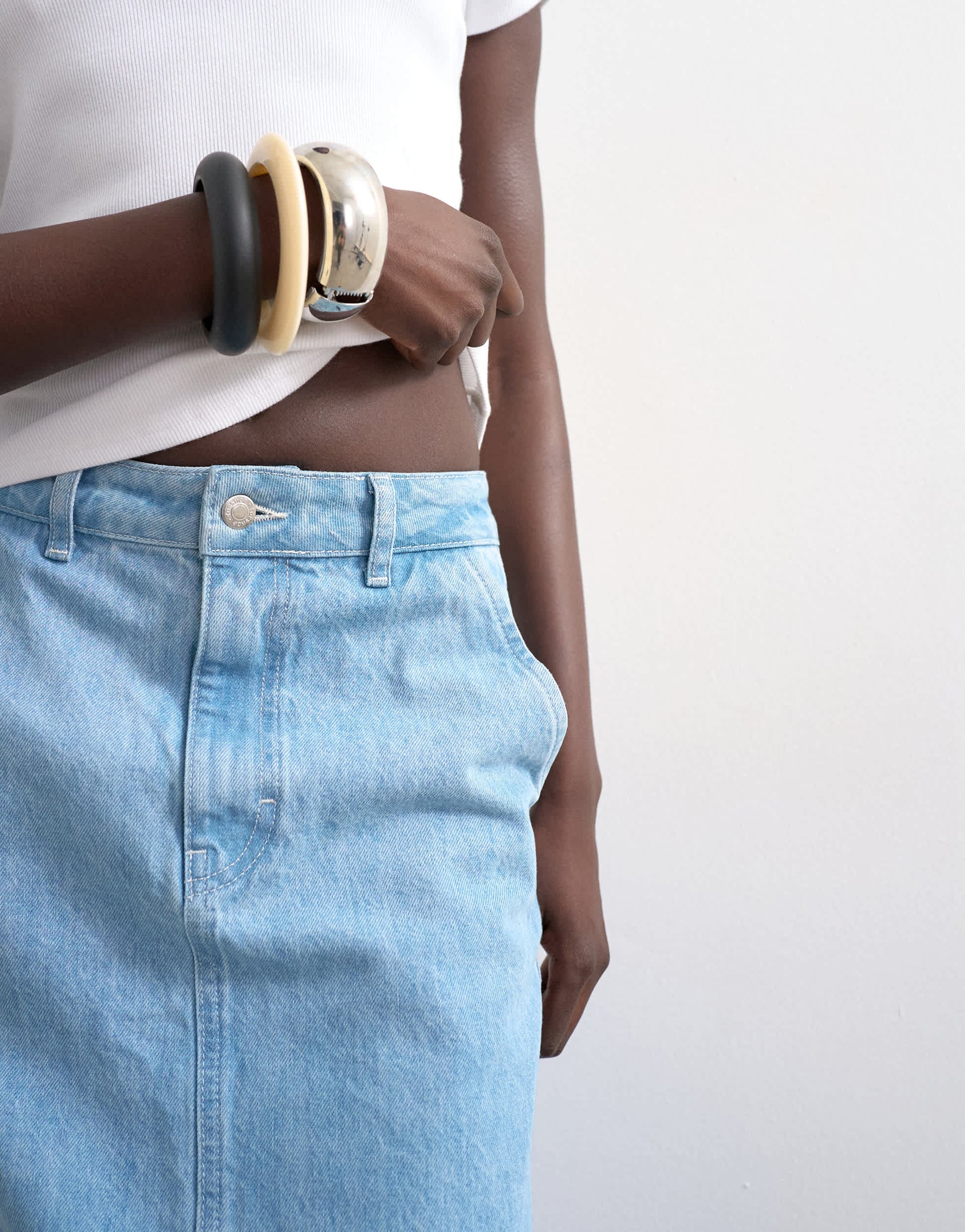 Topshop denim column skirt in bleach