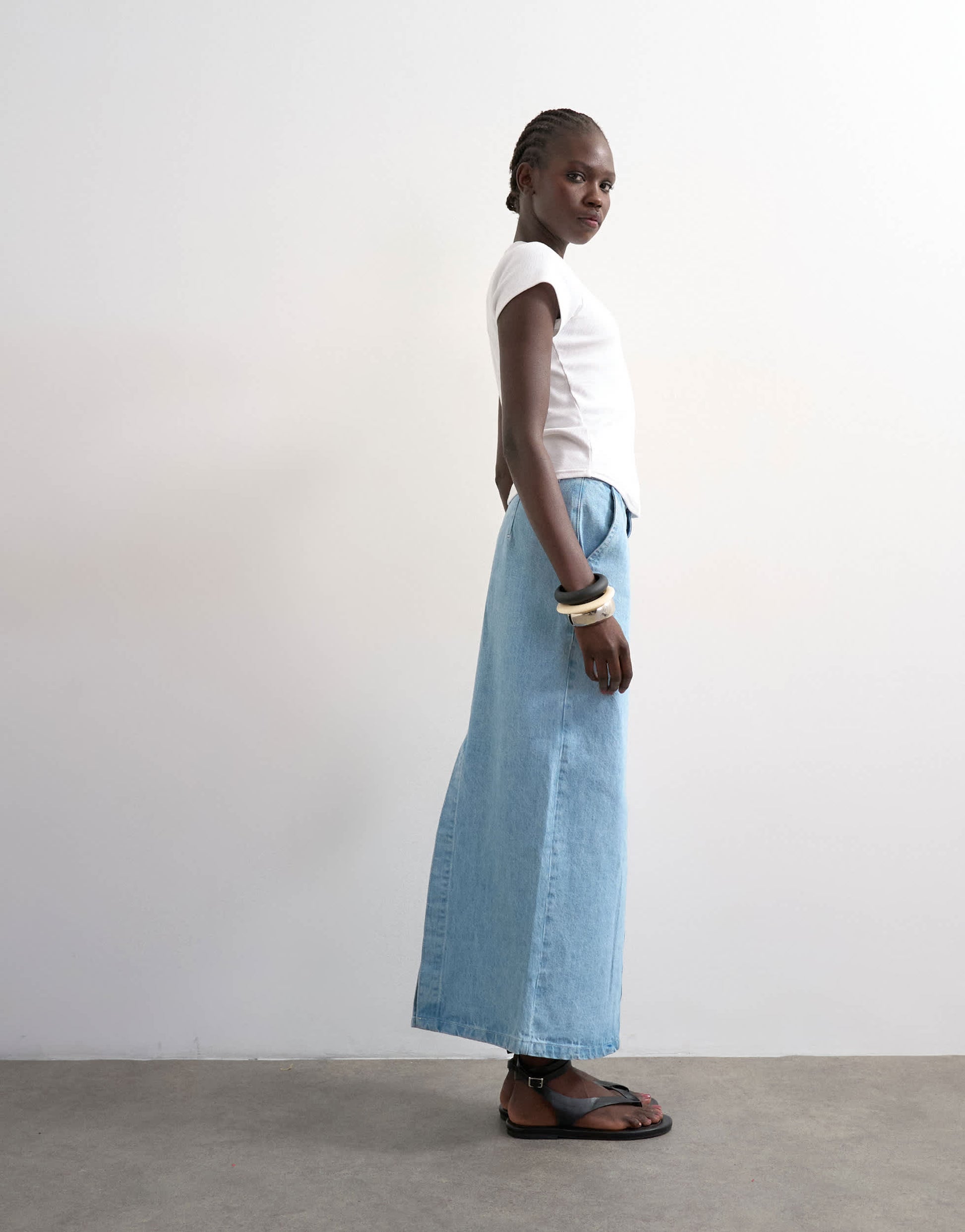 Topshop denim column skirt in bleach