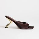 Topshop Nicole angular mid heel mule in chocolate satin