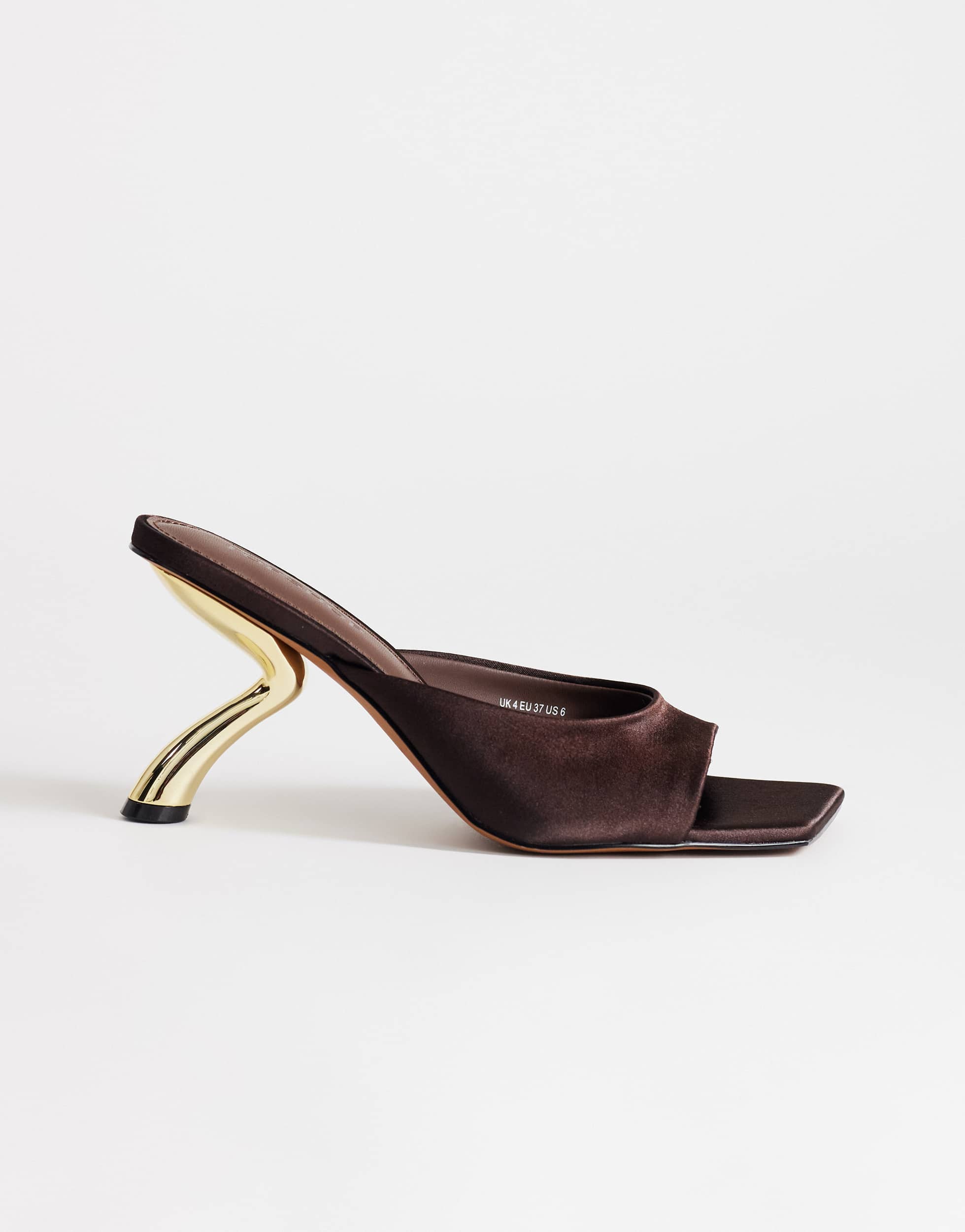 Topshop Nicole angular mid heel mule in chocolate satin