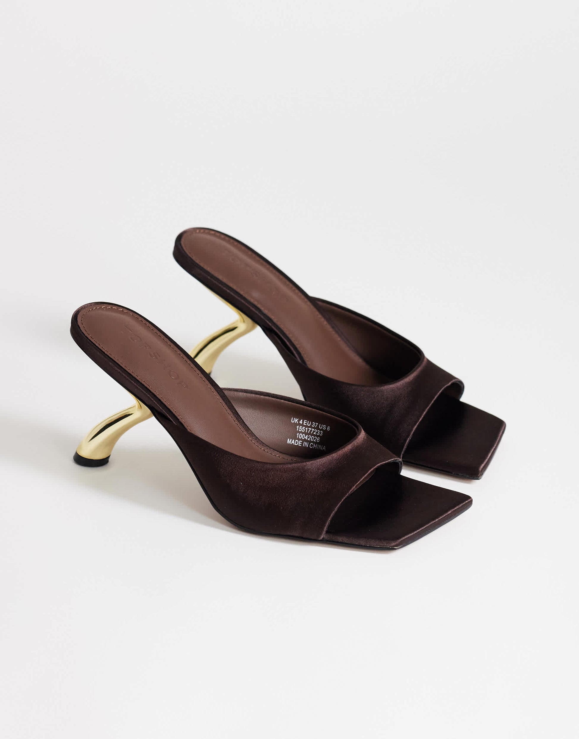 Topshop Nicole angular mid heel mule in chocolate satin