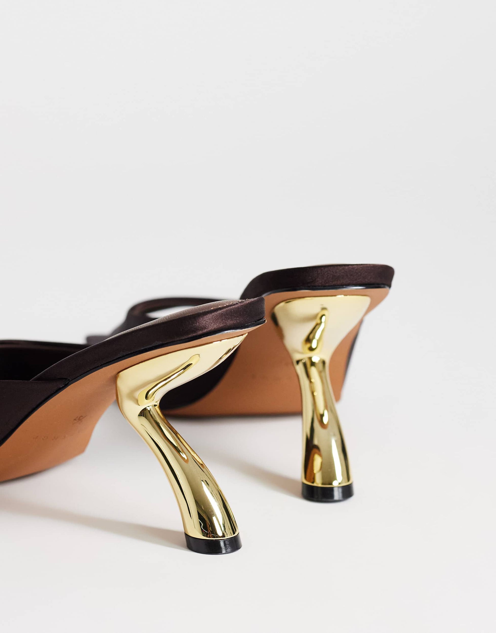 Topshop Nicole angular mid heel mule in chocolate satin