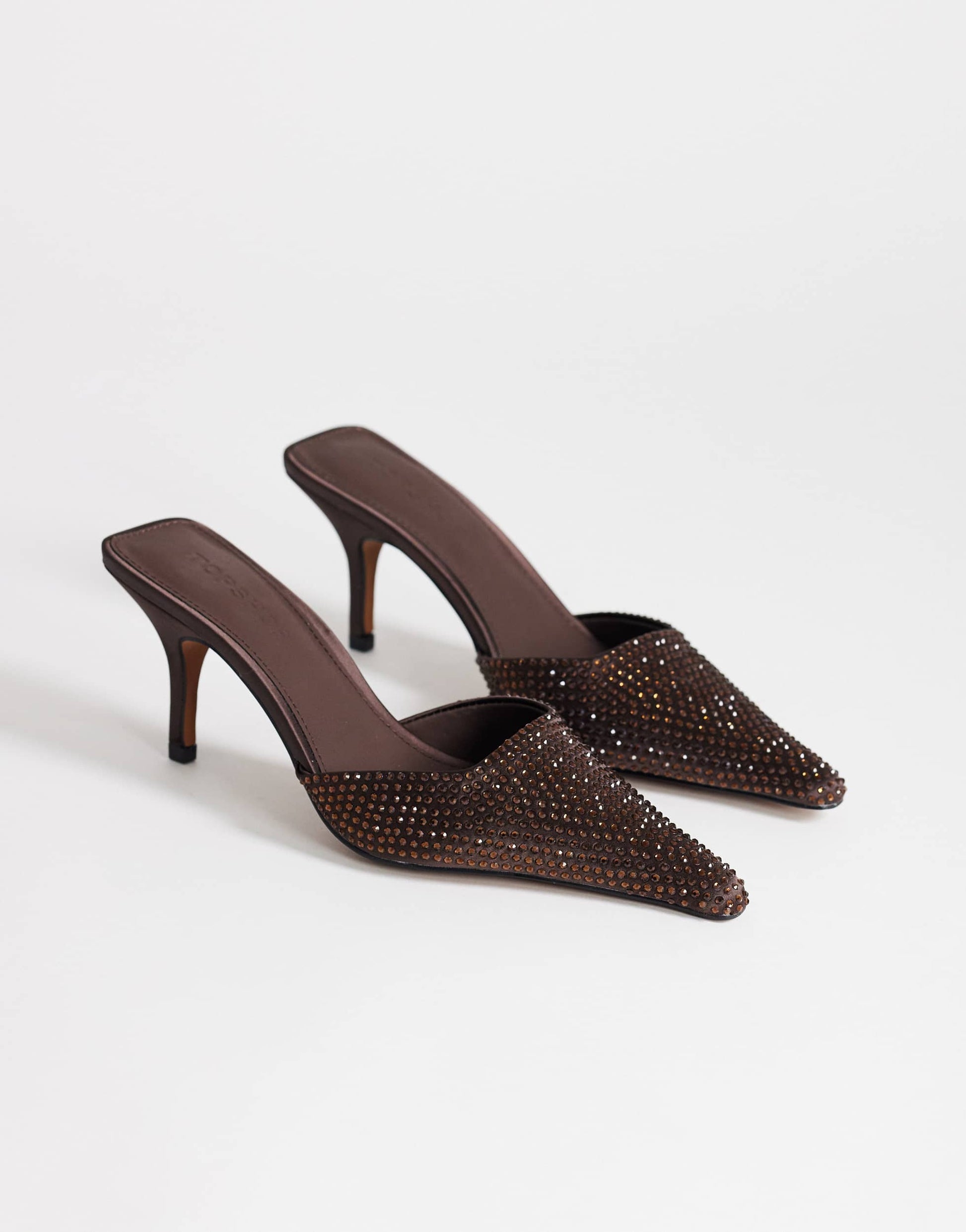 Topshop Avery embellished mule mid court in chocolate