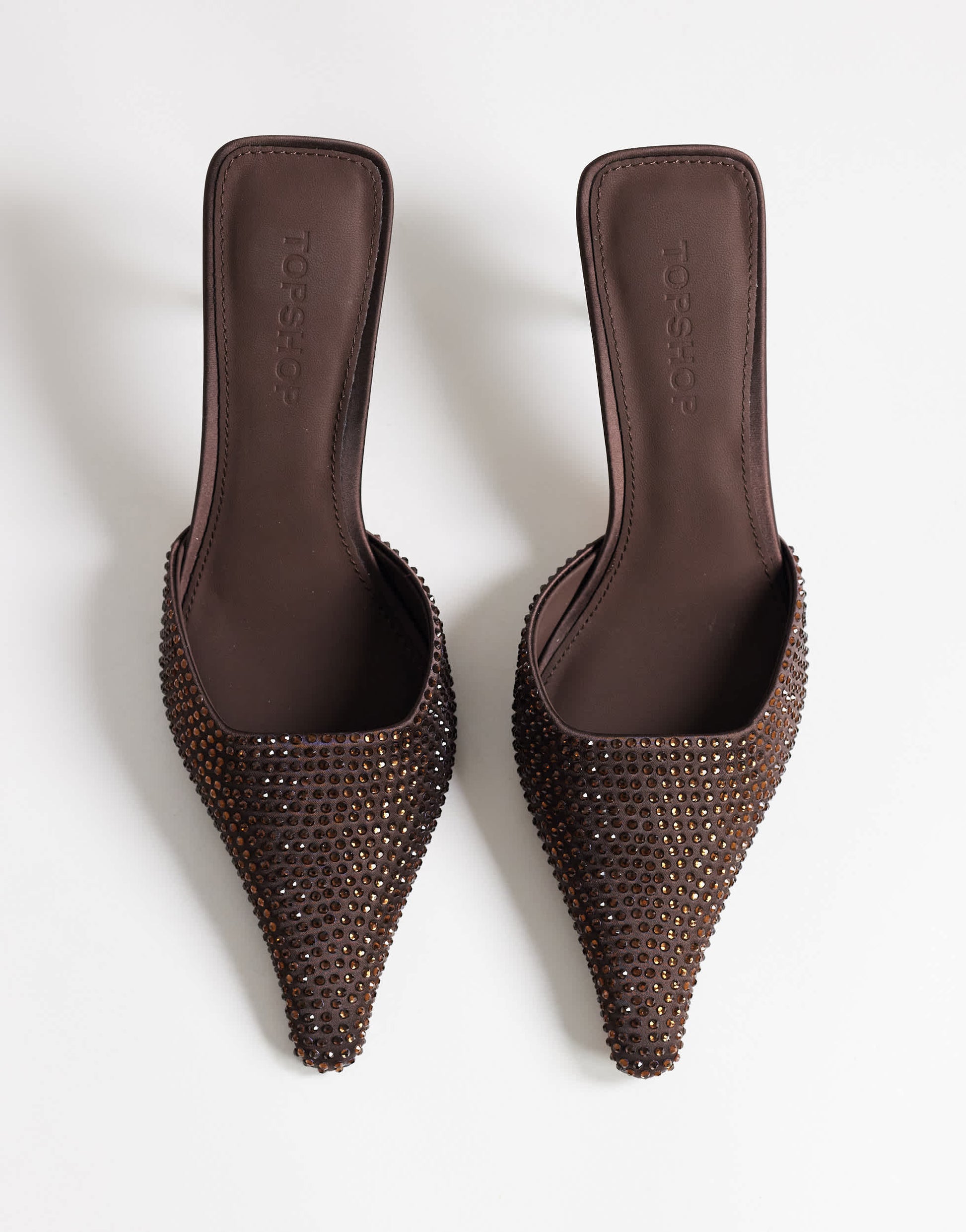 Topshop Avery embellished mule mid court in chocolate