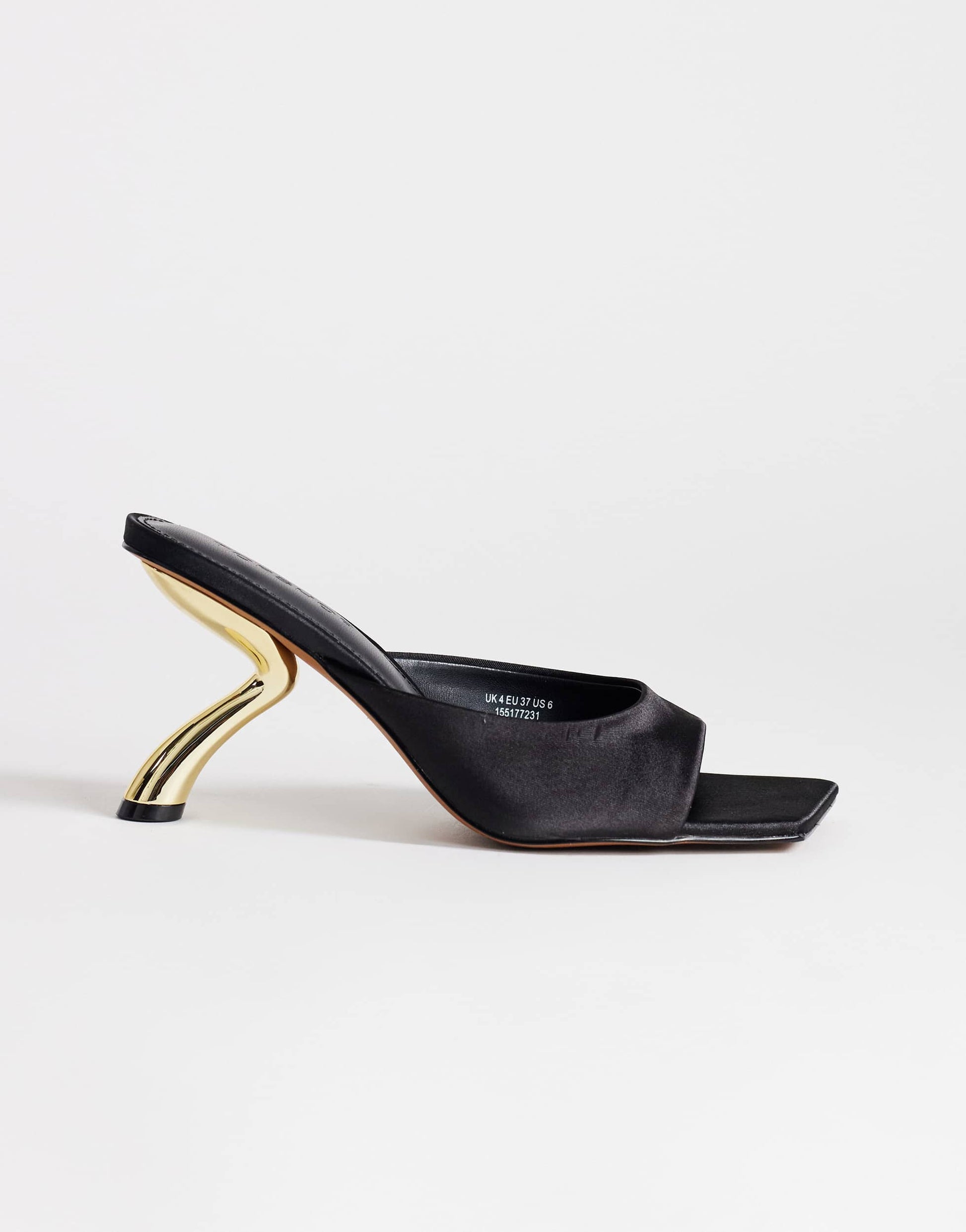 Topshop Nicole angular mid heel mule in black satin