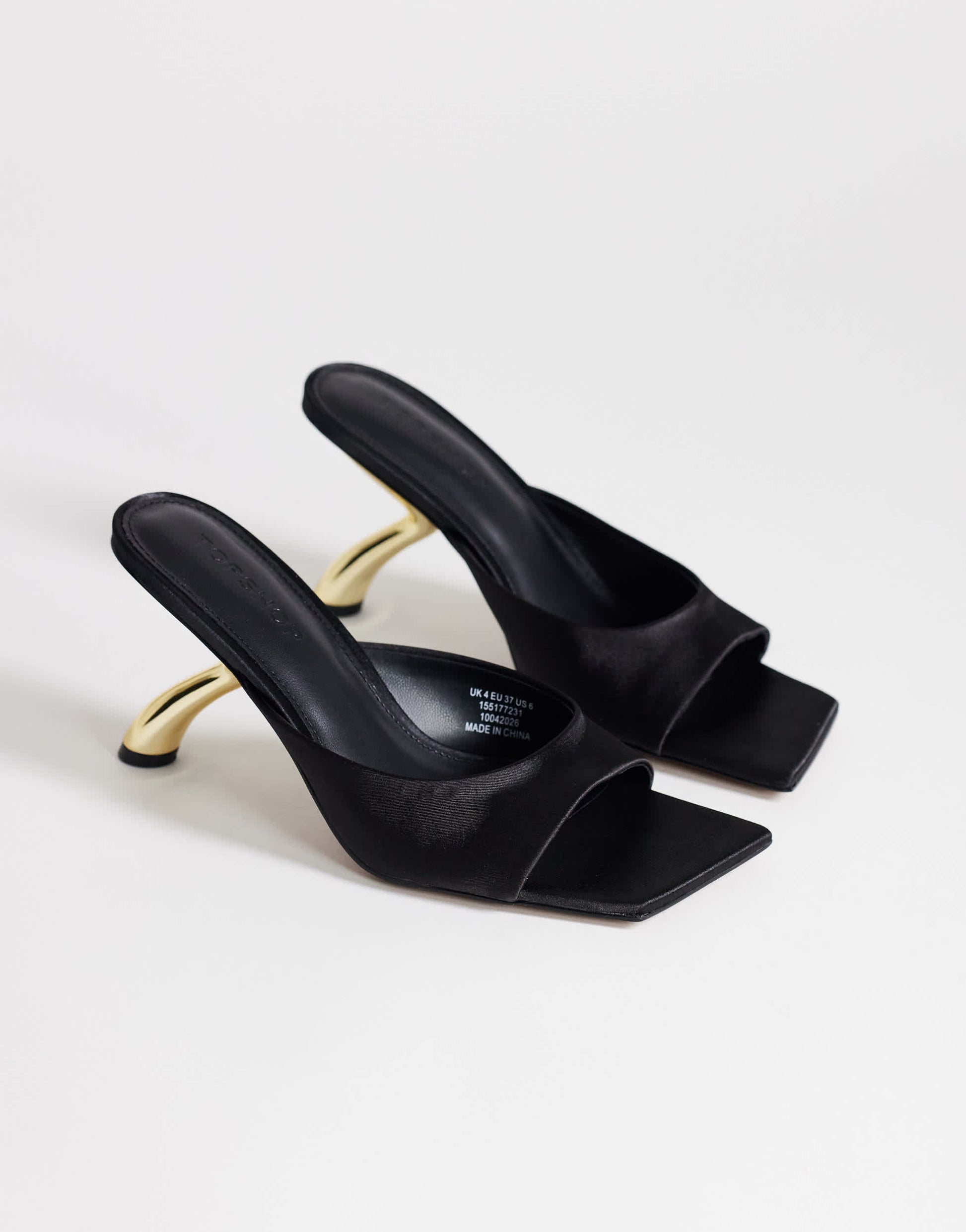 Topshop Nicole angular mid heel mule in black satin
