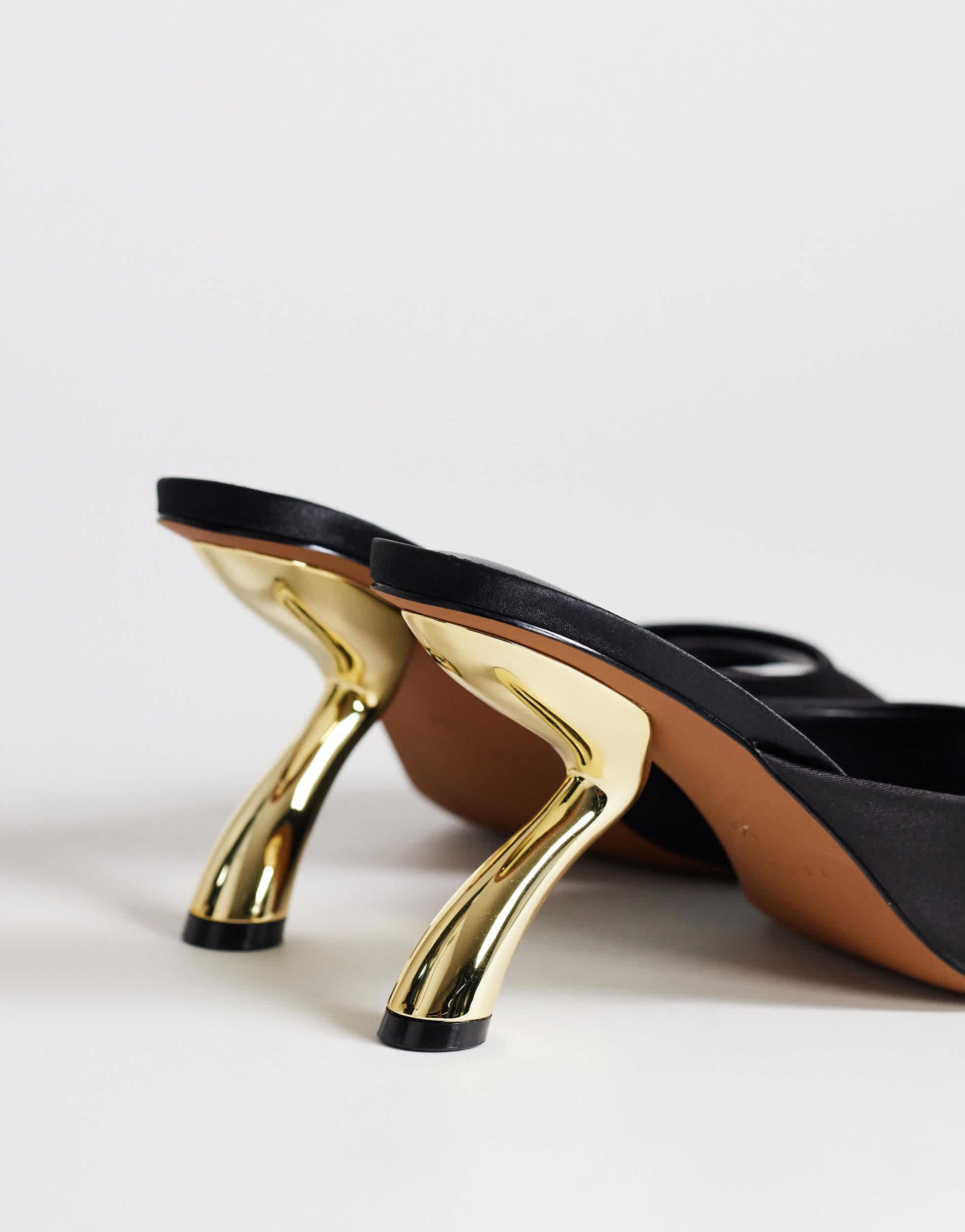 Topshop Nicole angular mid heel mule in black satin