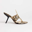 Topshop Nora real leather with hair angular high heeled mule sandal in zebra