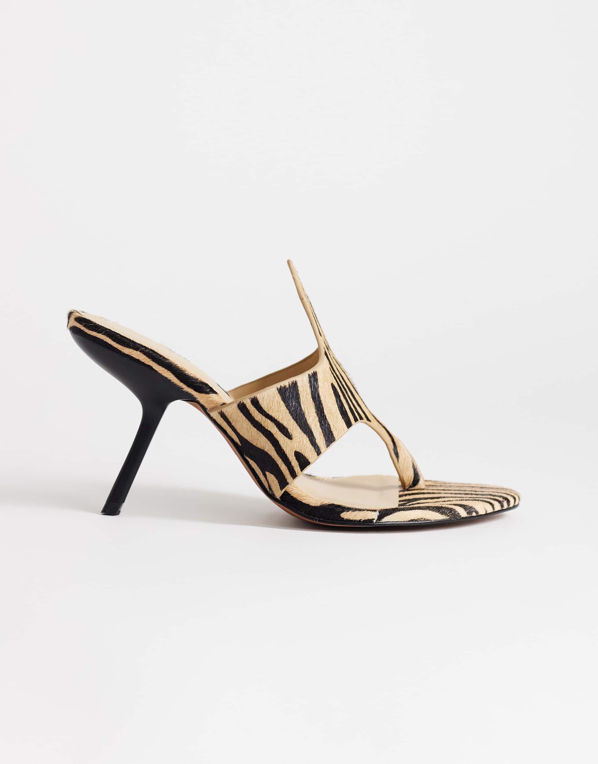 Topshop Nora real leather with hair angular high heeled mule sandal in zebra