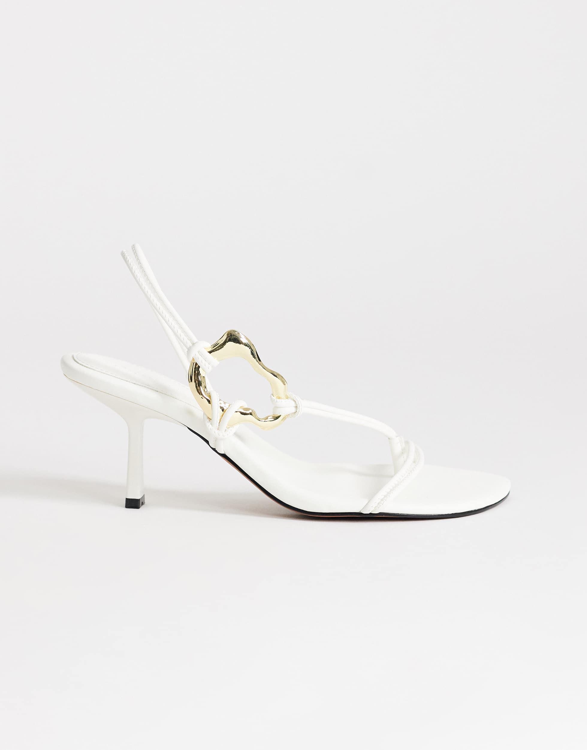 Topshop Nova strappy mid heeled sandal with hardware in white