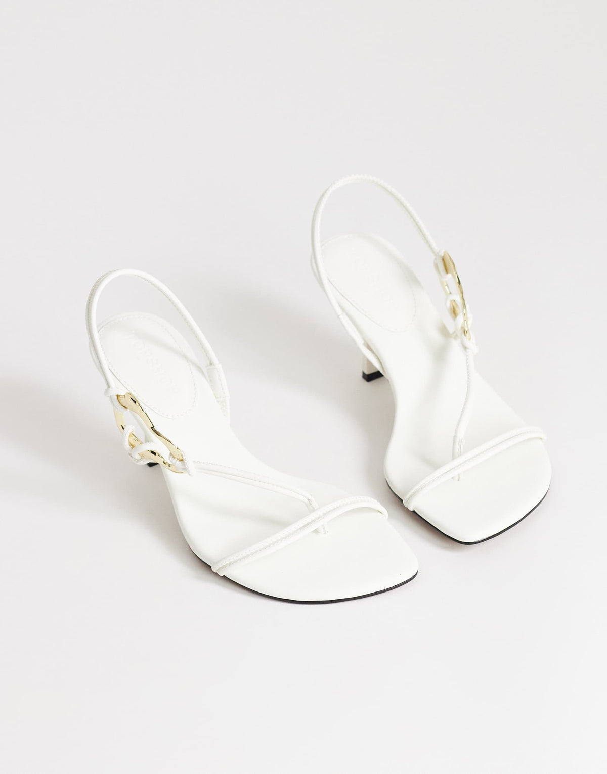 Topshop Nova strappy mid heeled sandal with hardware in white
