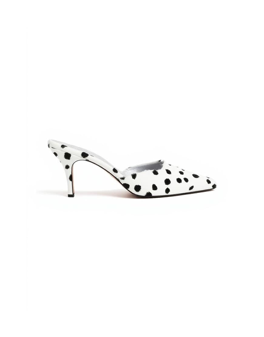 Topshop Alfie real hair on leather pointed mid heeled court in dalmation