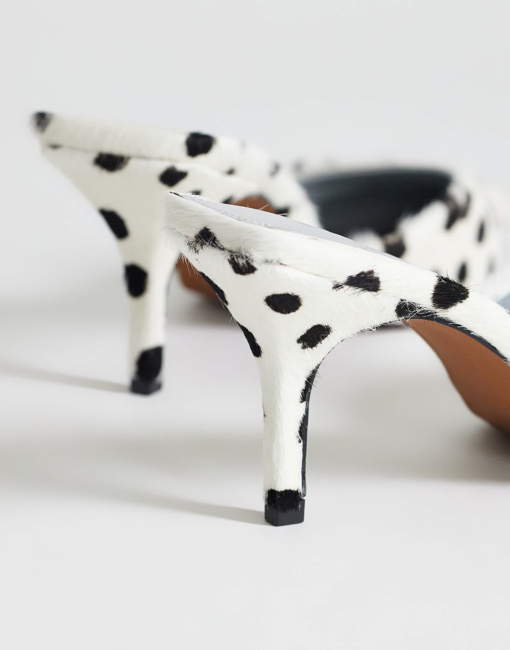 Topshop Alfie real hair on leather pointed mid heeled court in dalmation