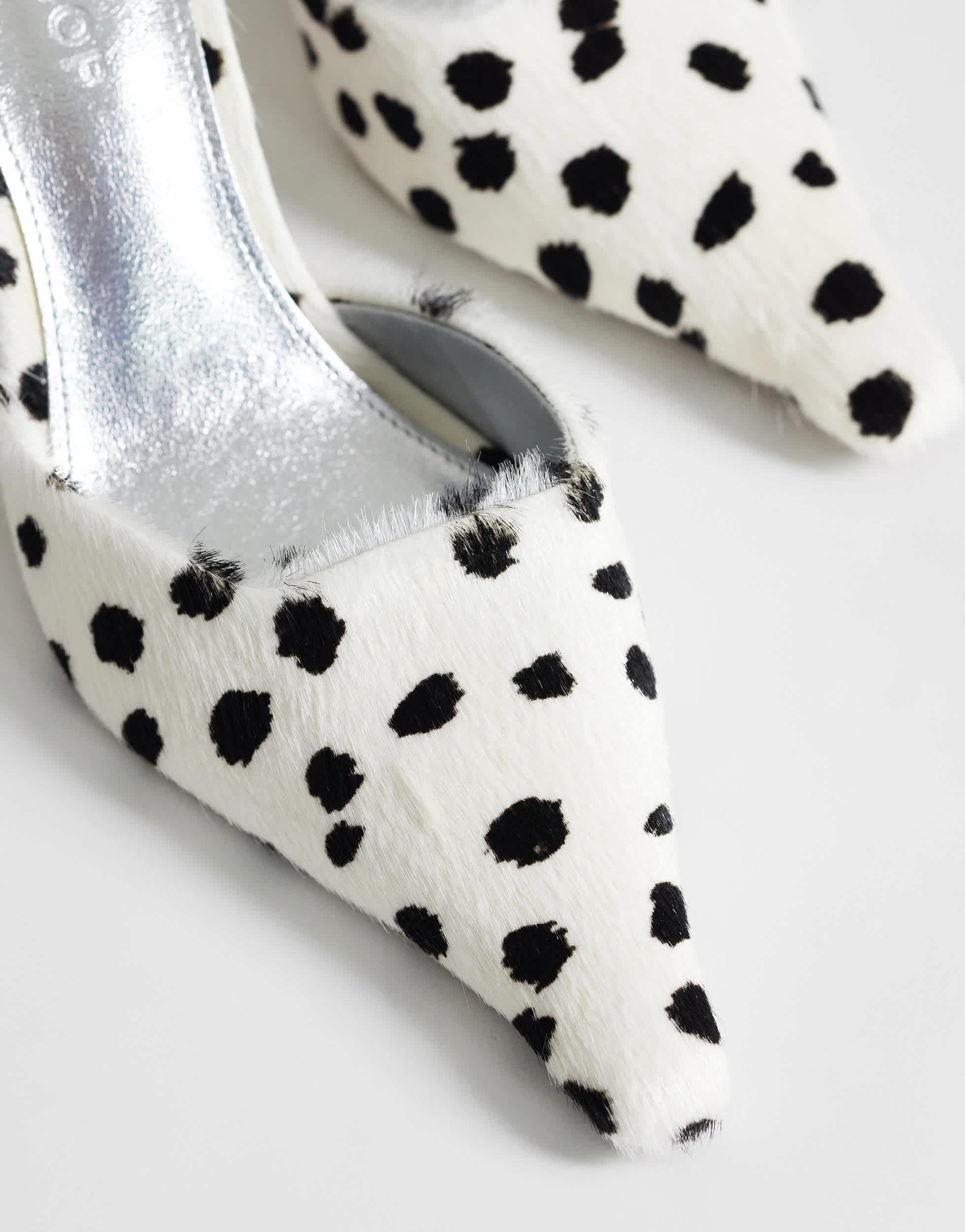 Topshop Alfie real hair on leather pointed mid heeled court in dalmation