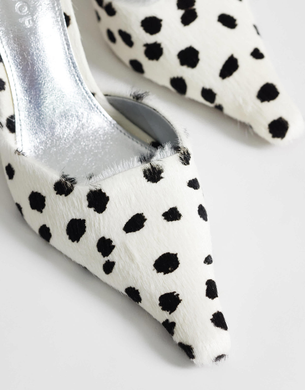 Topshop Alfie real hair on leather pointed mid heeled court in dalmation