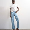 Topshop Orson mid rise comfort straight jean in light bleach