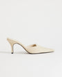 Topshop Alfie real hair on leather pointed mid heeled mule court shoe in off white