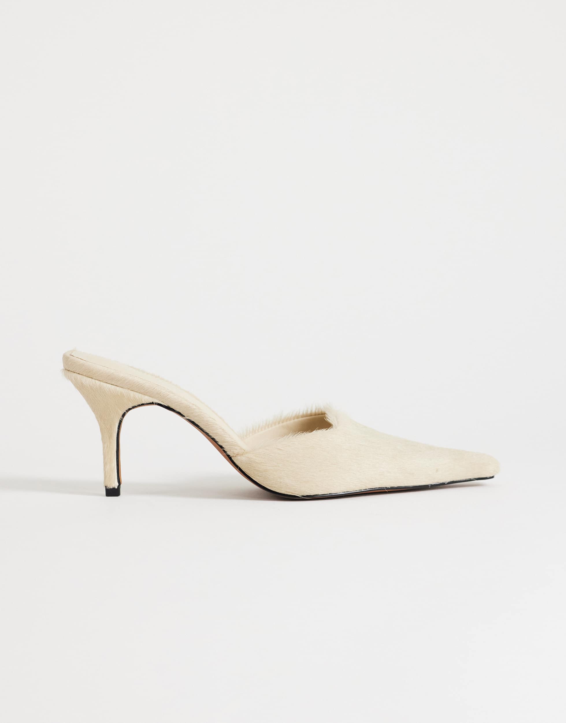 Topshop Alfie spitze Leder-Pumps mit mittelhohem Absatz und Echthaar in Off-White