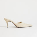 Topshop Alfie real hair on leather pointed mid heeled mule court shoe in off white