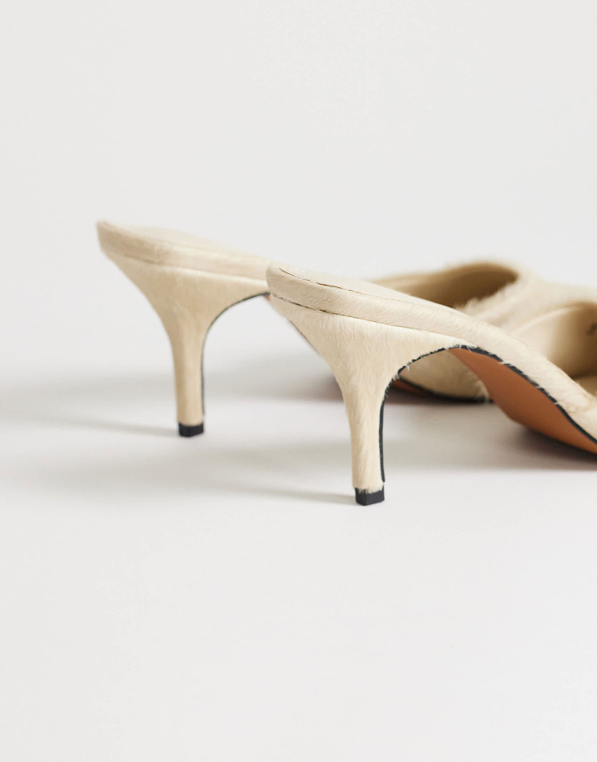 Topshop Alfie real hair on leather pointed mid heeled mule court shoe in off white