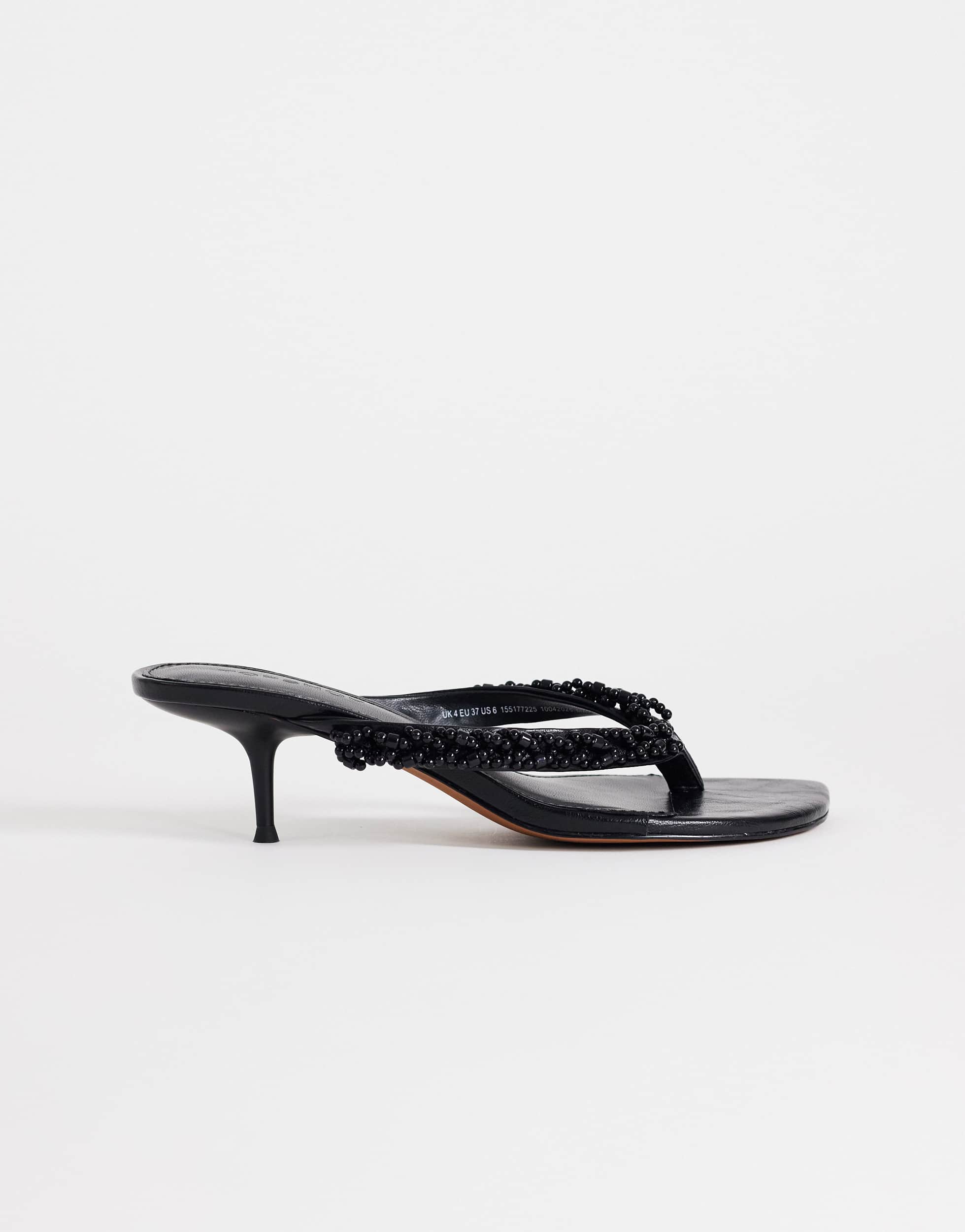 Topshop Nolan beaded toe thong mid heel sandal in black
