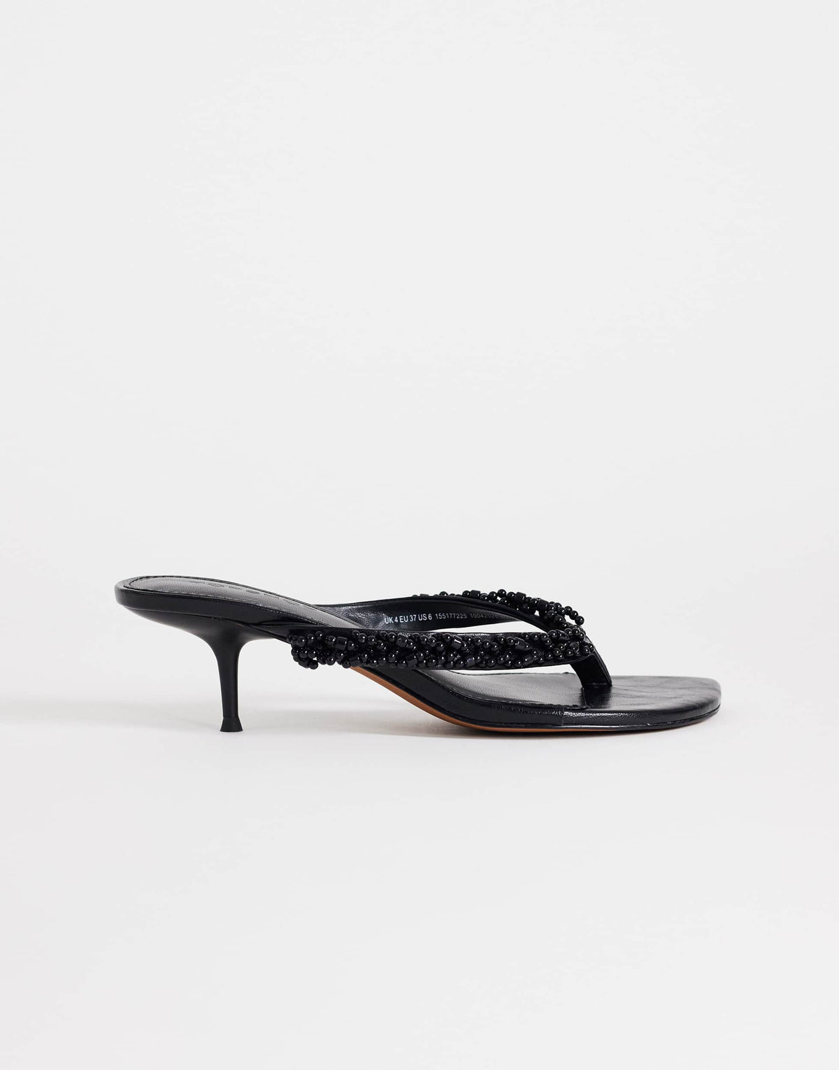 Topshop Nolan beaded toe thong mid heel sandal in black