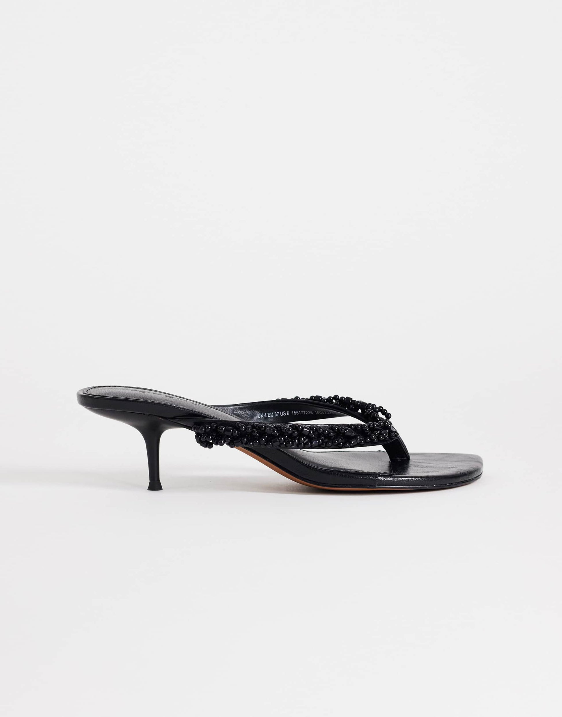 Topshop Nolan beaded toe thong mid heel sandal in black