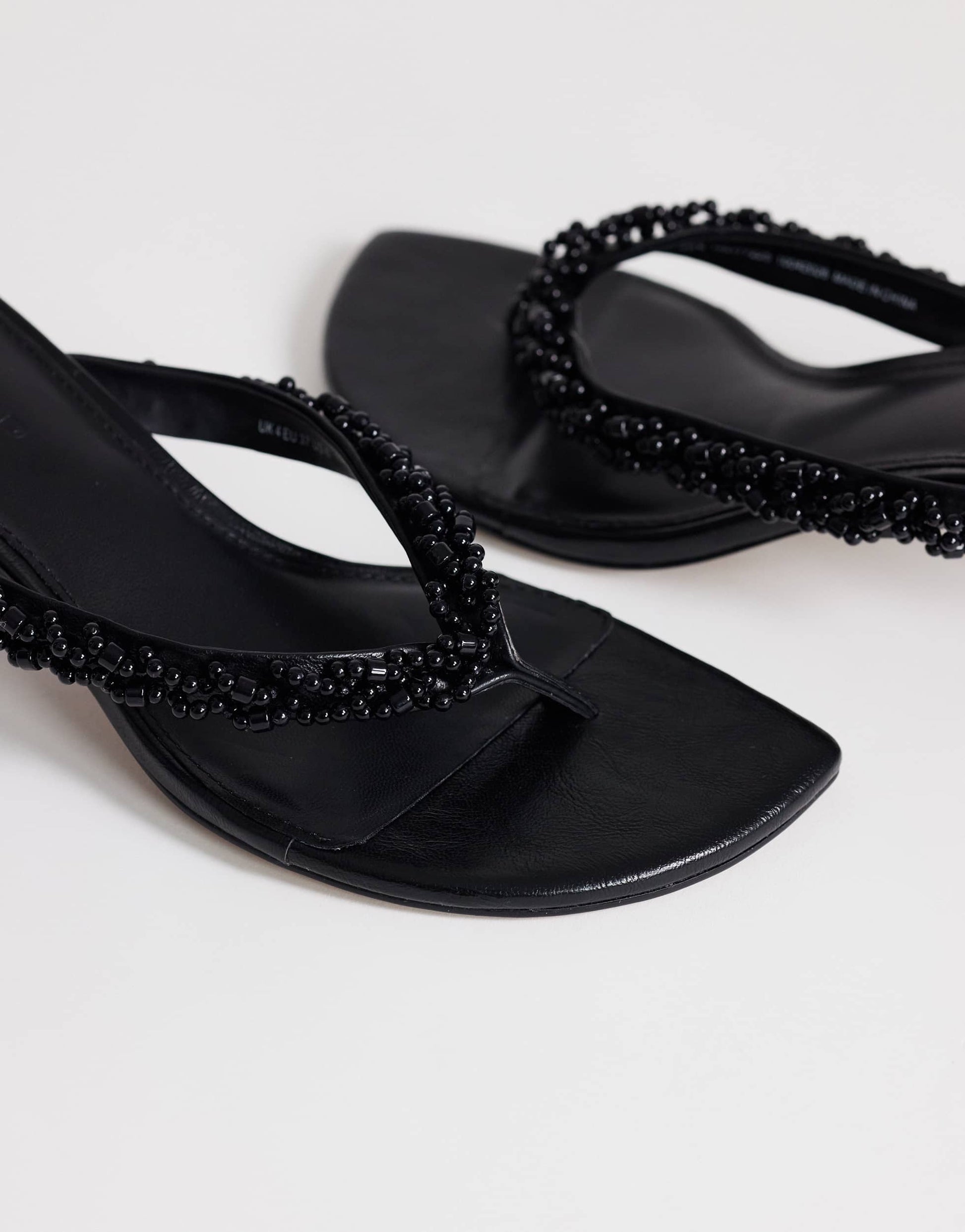 Topshop Nolan beaded toe thong mid heel sandal in black
