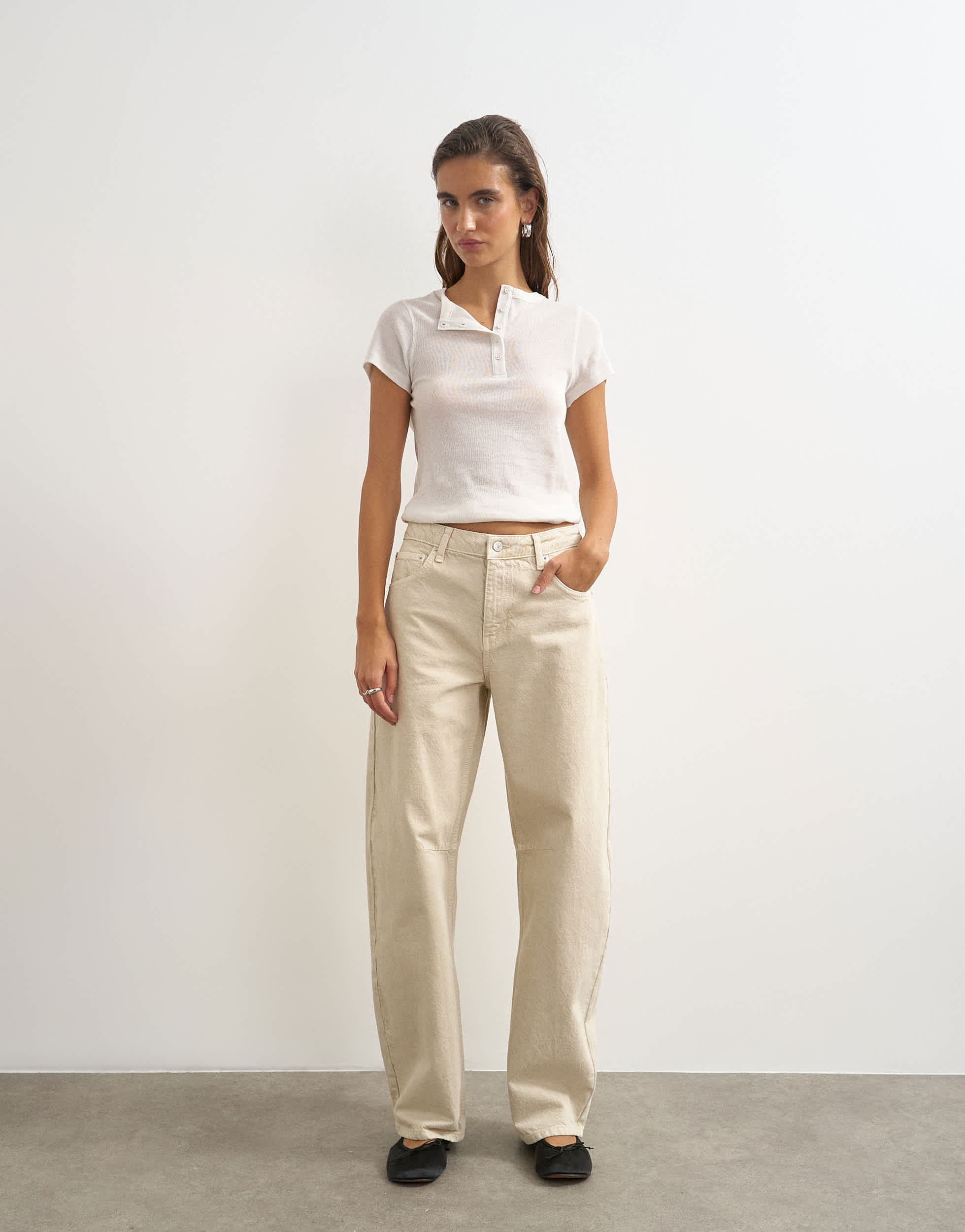 Topshop Barrel mid rise jean in oat