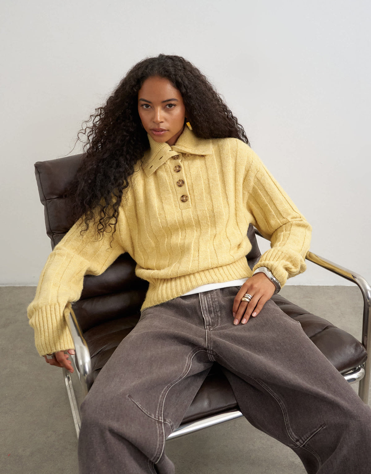 Topshop knitted rib funnel neck jumper in eggnog