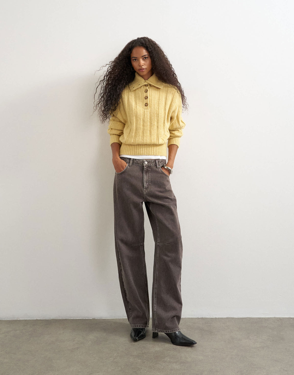 Topshop knitted rib funnel neck jumper in eggnog