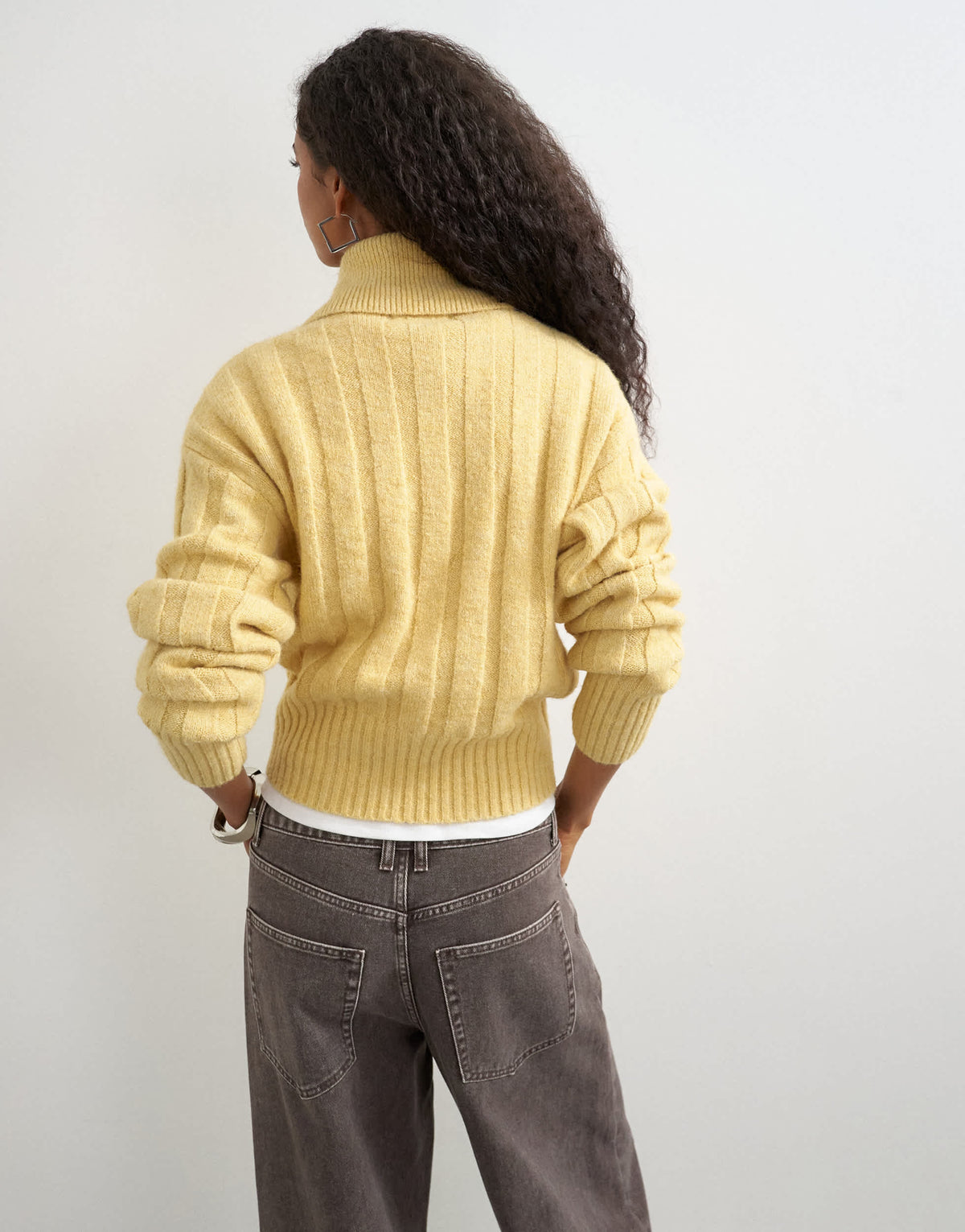 Topshop knitted rib funnel neck jumper in eggnog