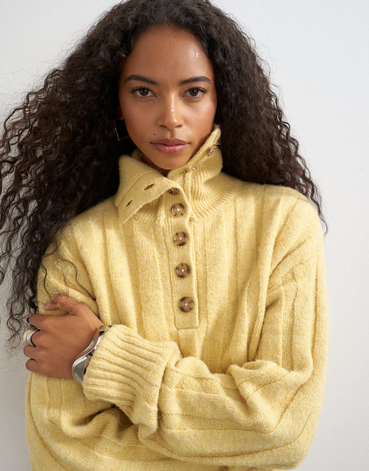 Topshop knitted rib funnel neck jumper in eggnog