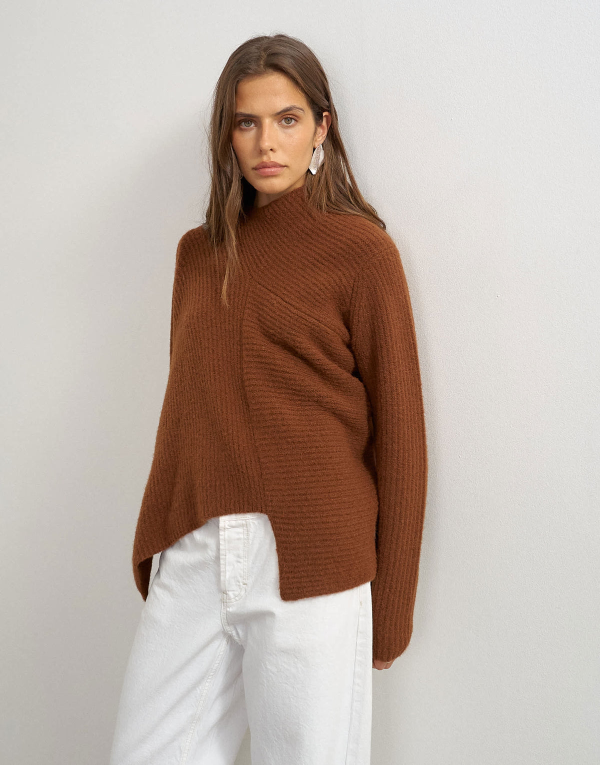Topshop knitted asymmetric panel jumper in gingerbread