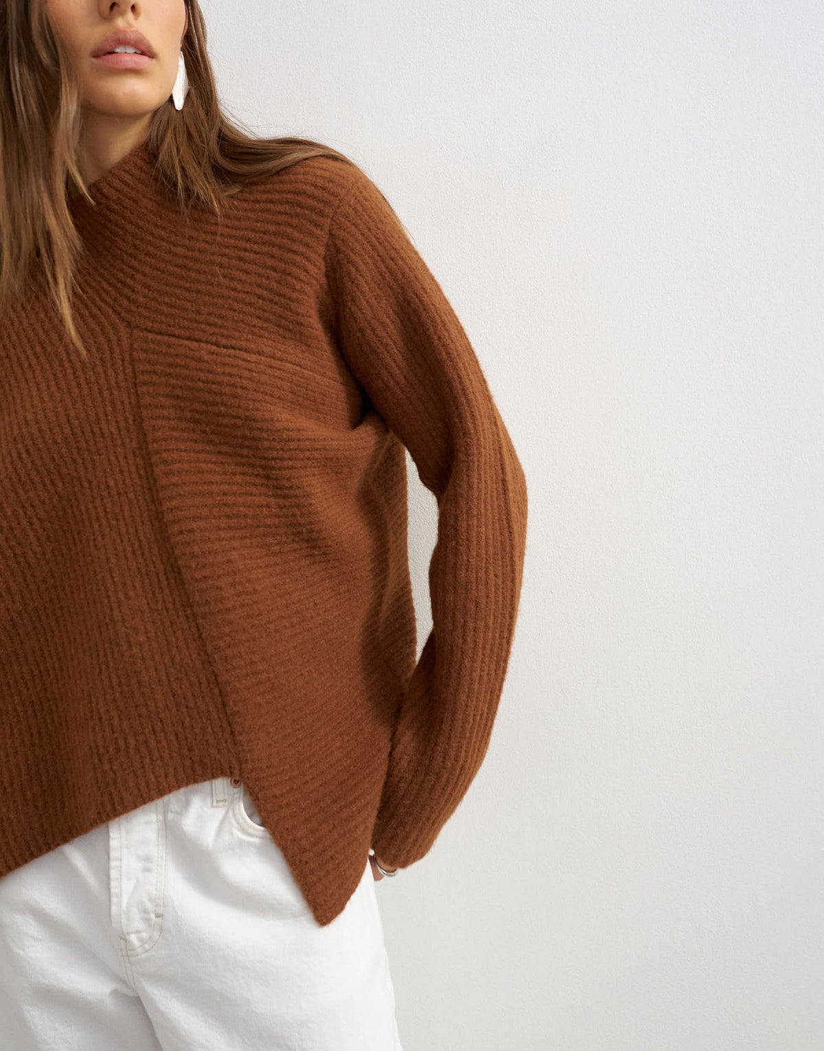 Topshop knitted asymmetric panel jumper in gingerbread