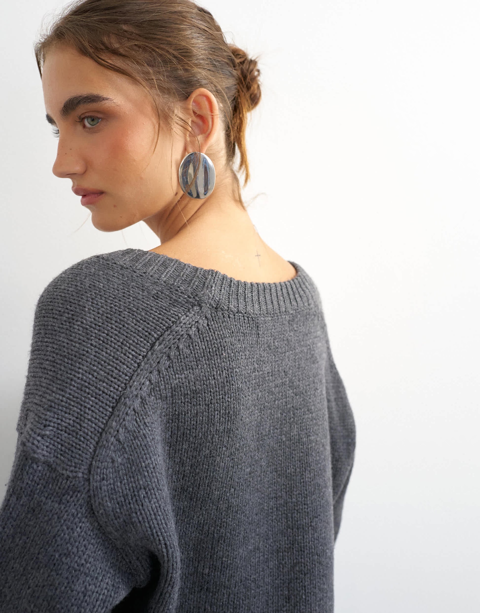 Topshop knitted scoop neck jumper in charcoal