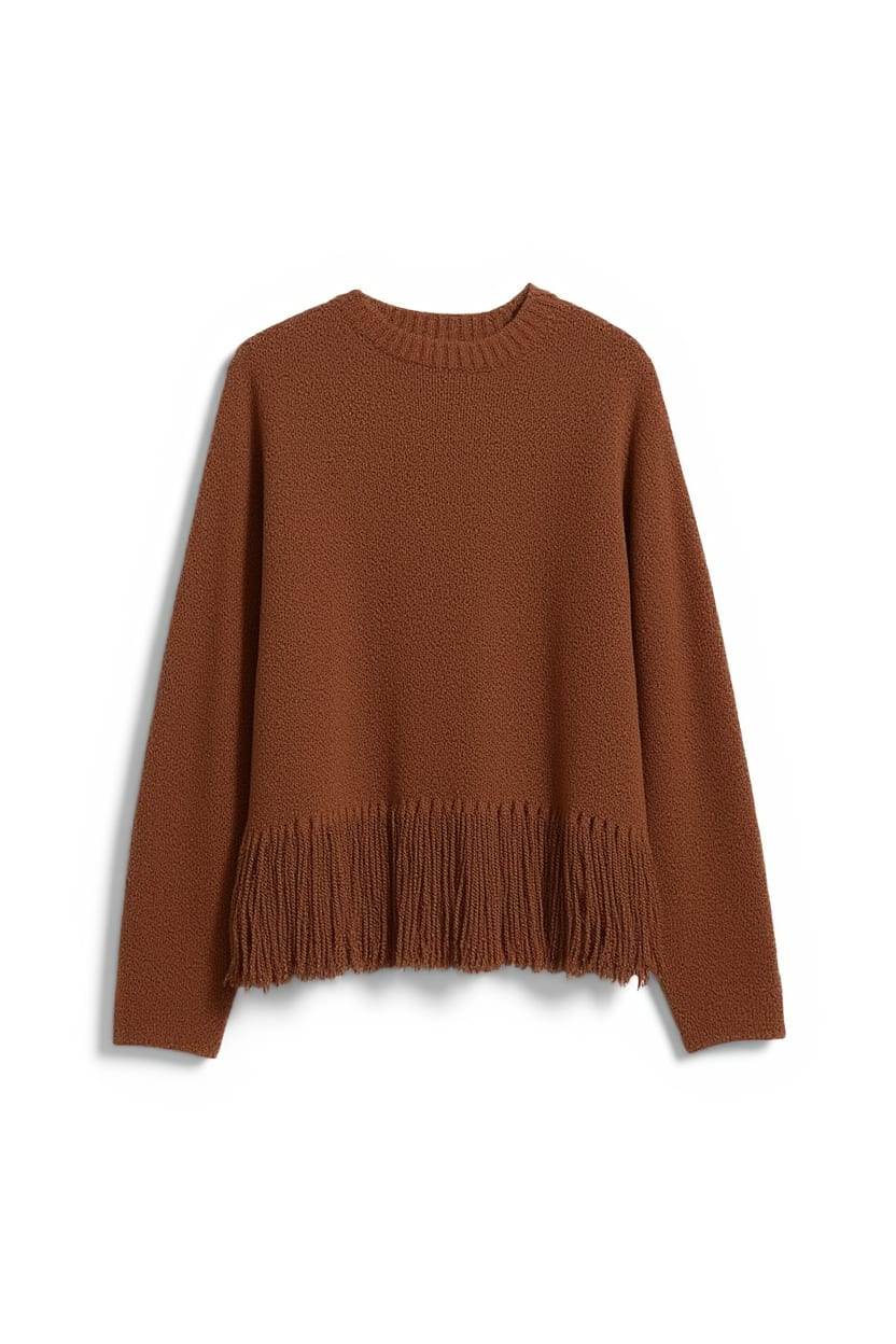 Topshop knitted asymmetric fringe jumper in gingerbread