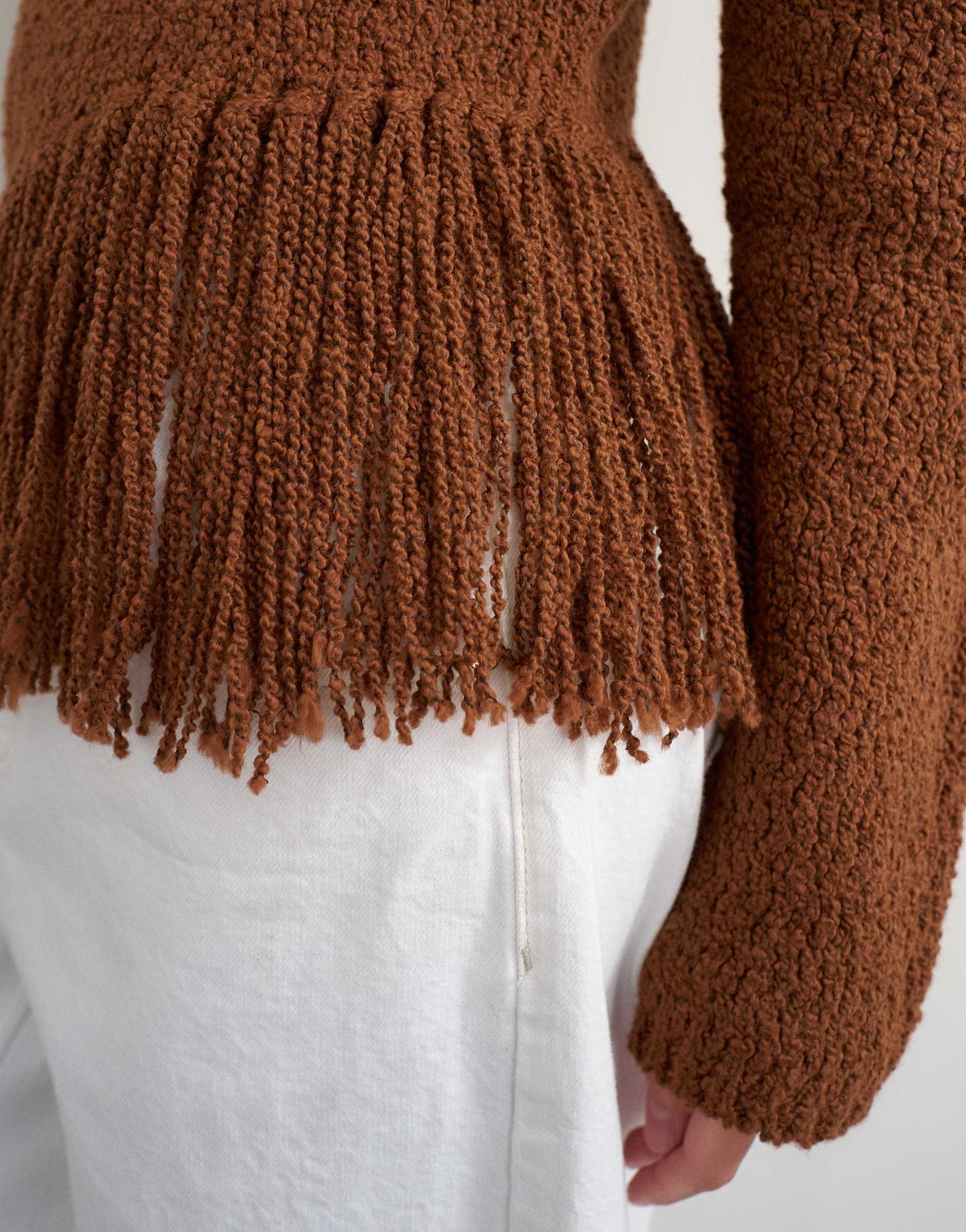 Topshop knitted asymmetric fringe jumper in gingerbread