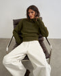 Topshop knitted cable stitch funnel neck jumper in moss
