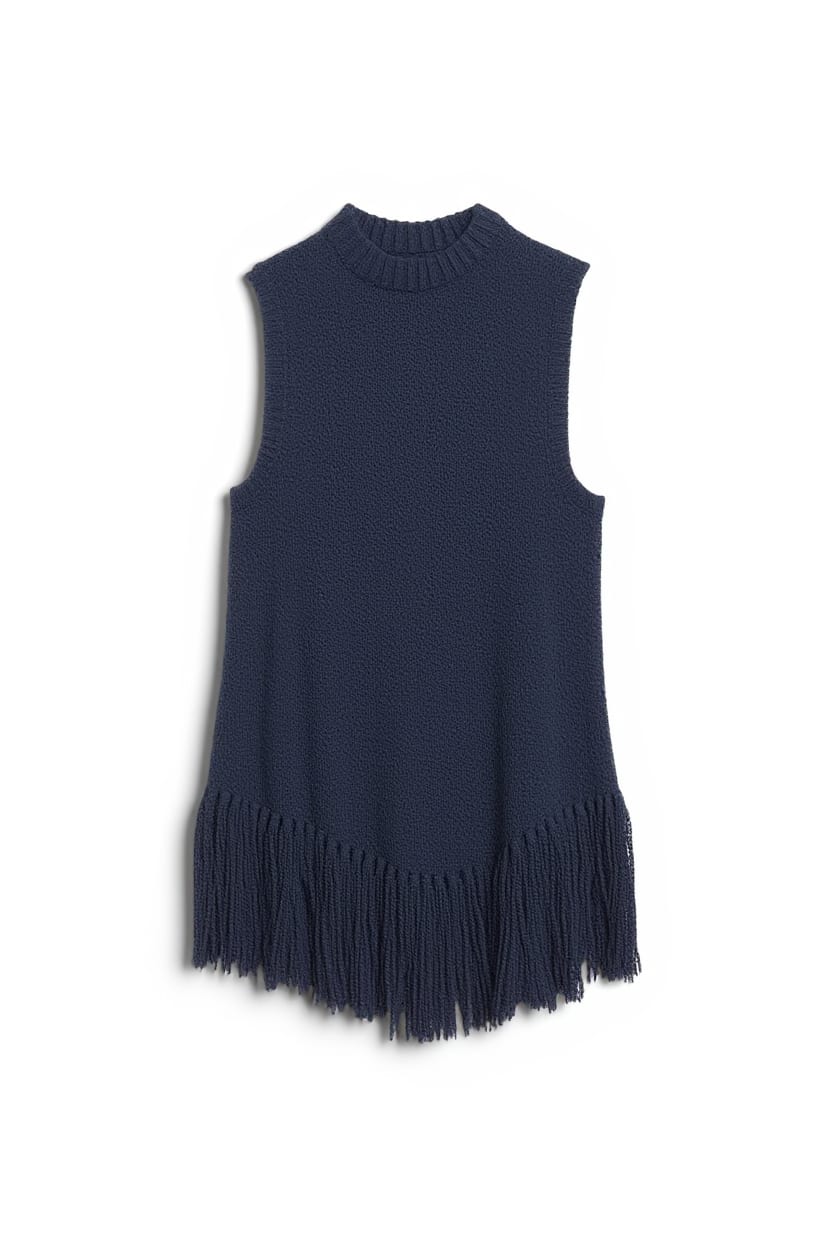 Topshop knitted asymmetrical fringe tunic in navy