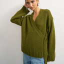 Topshop knitted wrap boxy cardigan with wool in moss