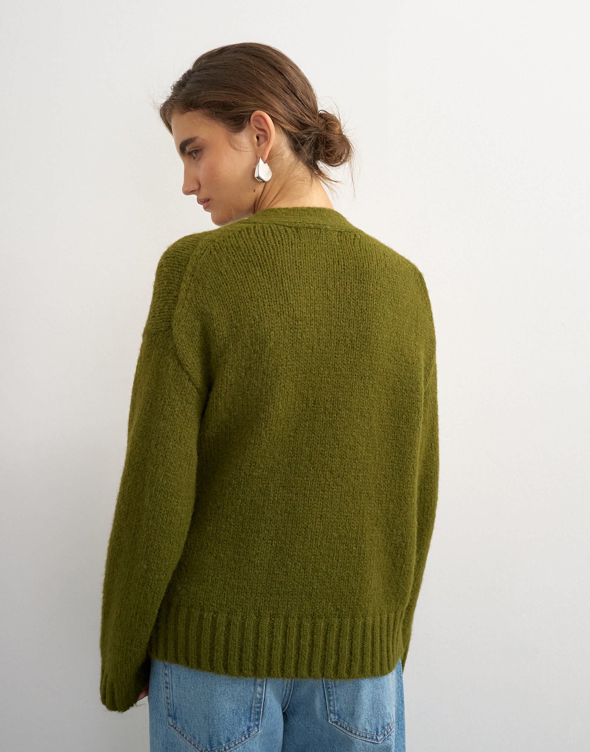 Topshop knitted wrap boxy cardigan with wool in moss
