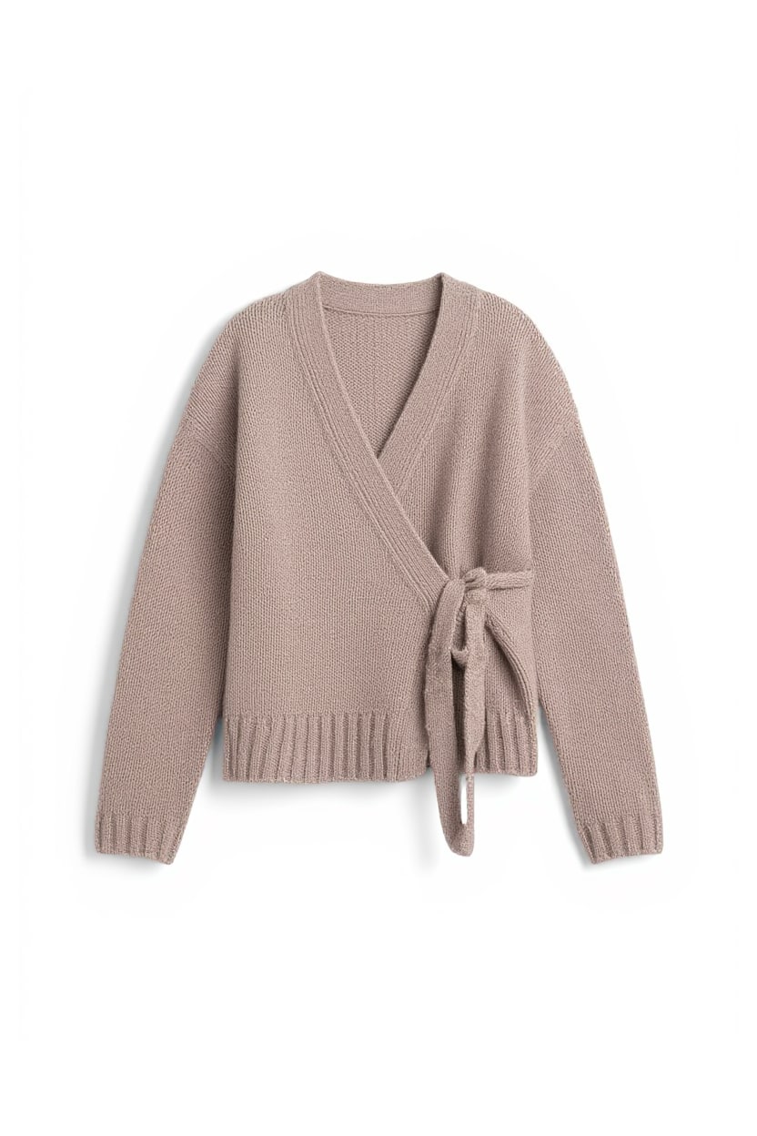 Topshop knitted wrap boxy cardigan with wool in oat