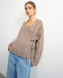 Topshop knitted wrap boxy cardigan with wool in oat