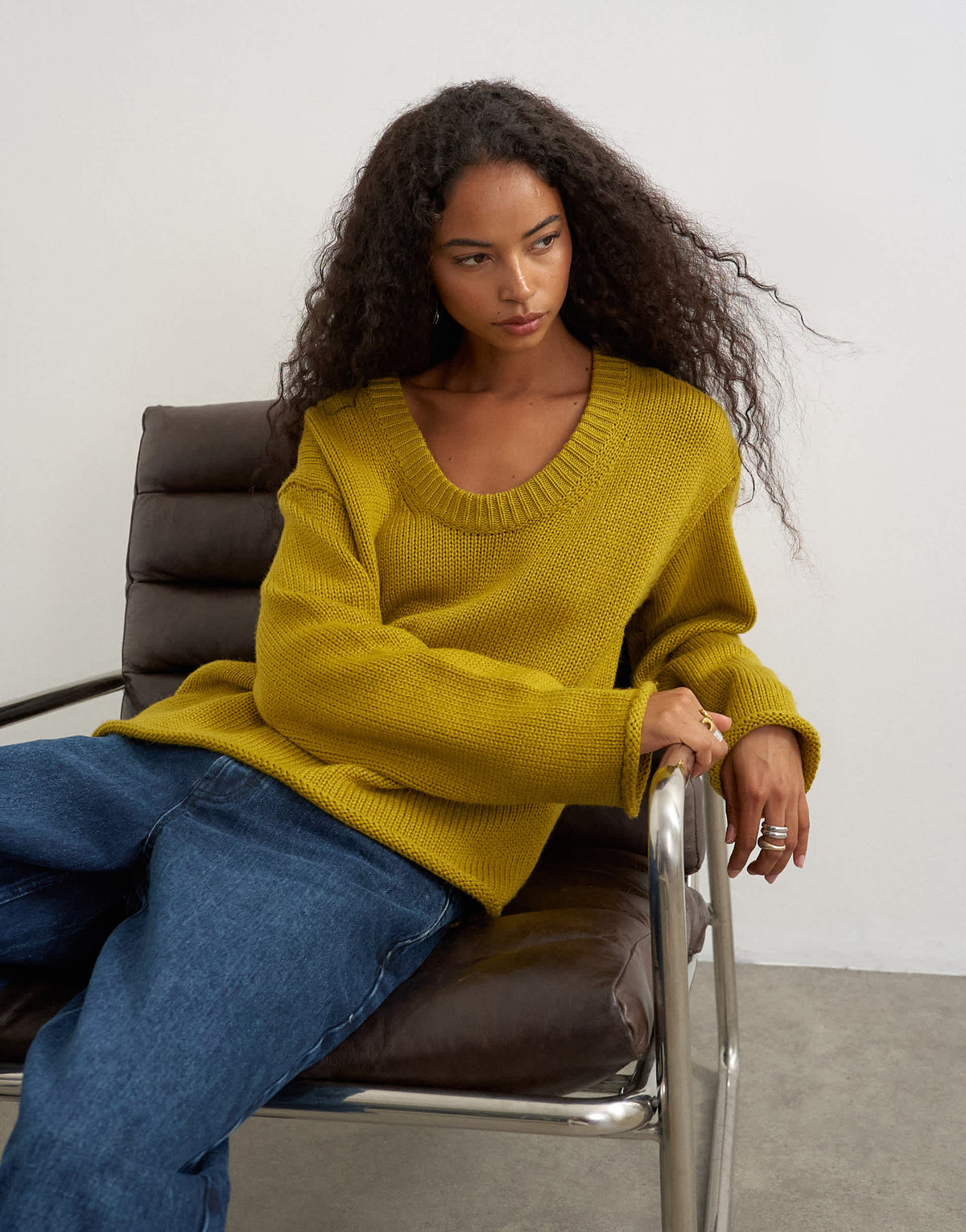 Topshop knitted scoop neck jumper in corn