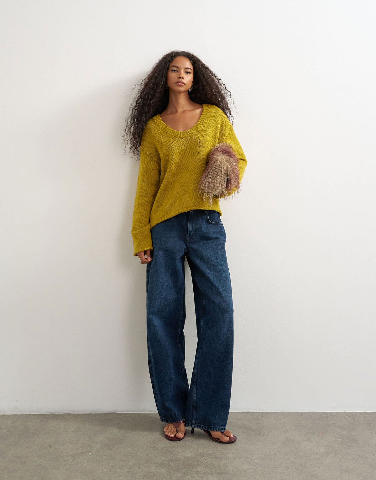 Topshop knitted scoop neck jumper in corn