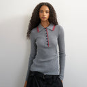 Topshop knitted side twist polo top with wool in grey