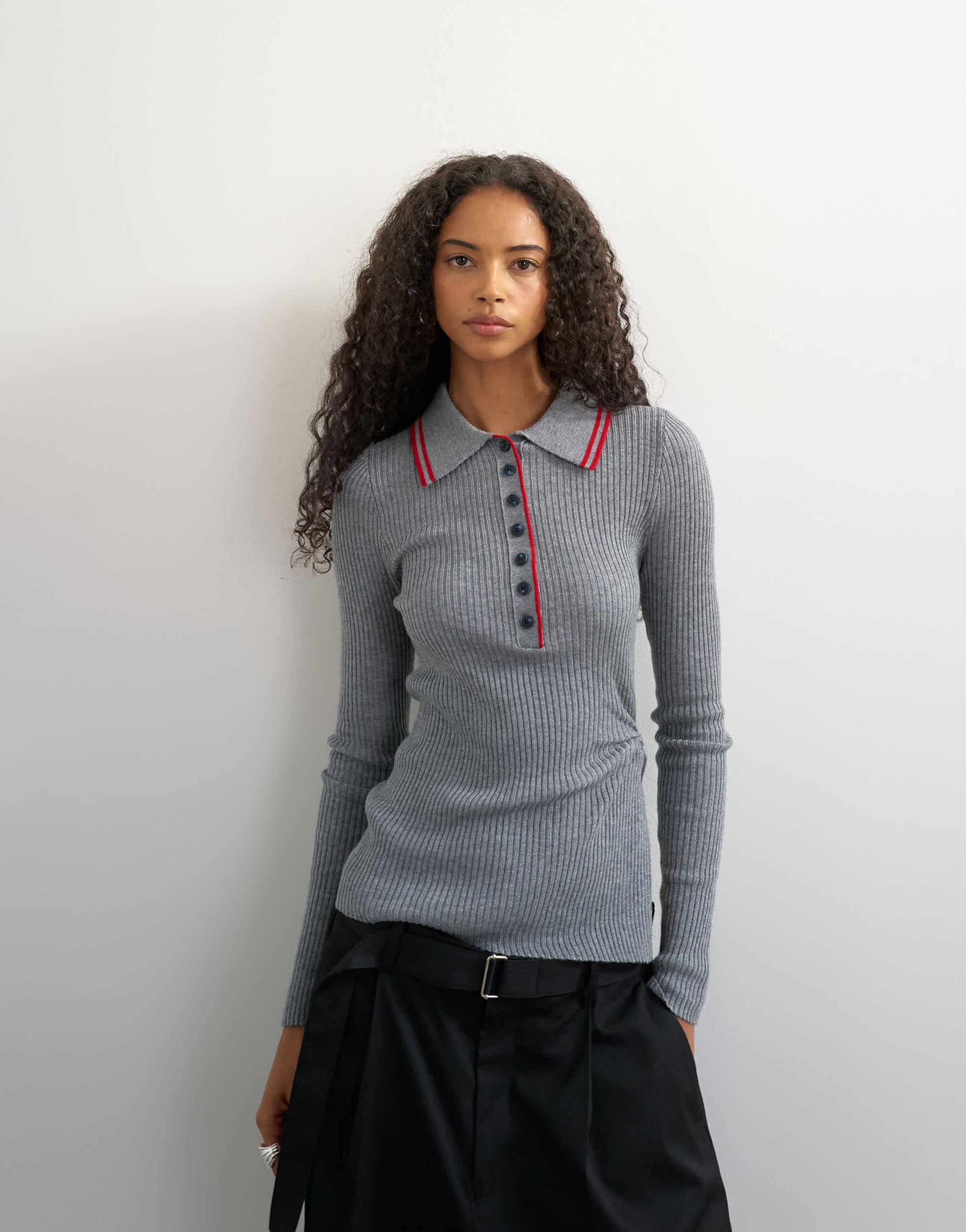 Topshop knitted side twist polo with wool in grey