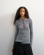 Topshop knitted side twist polo top with wool in grey