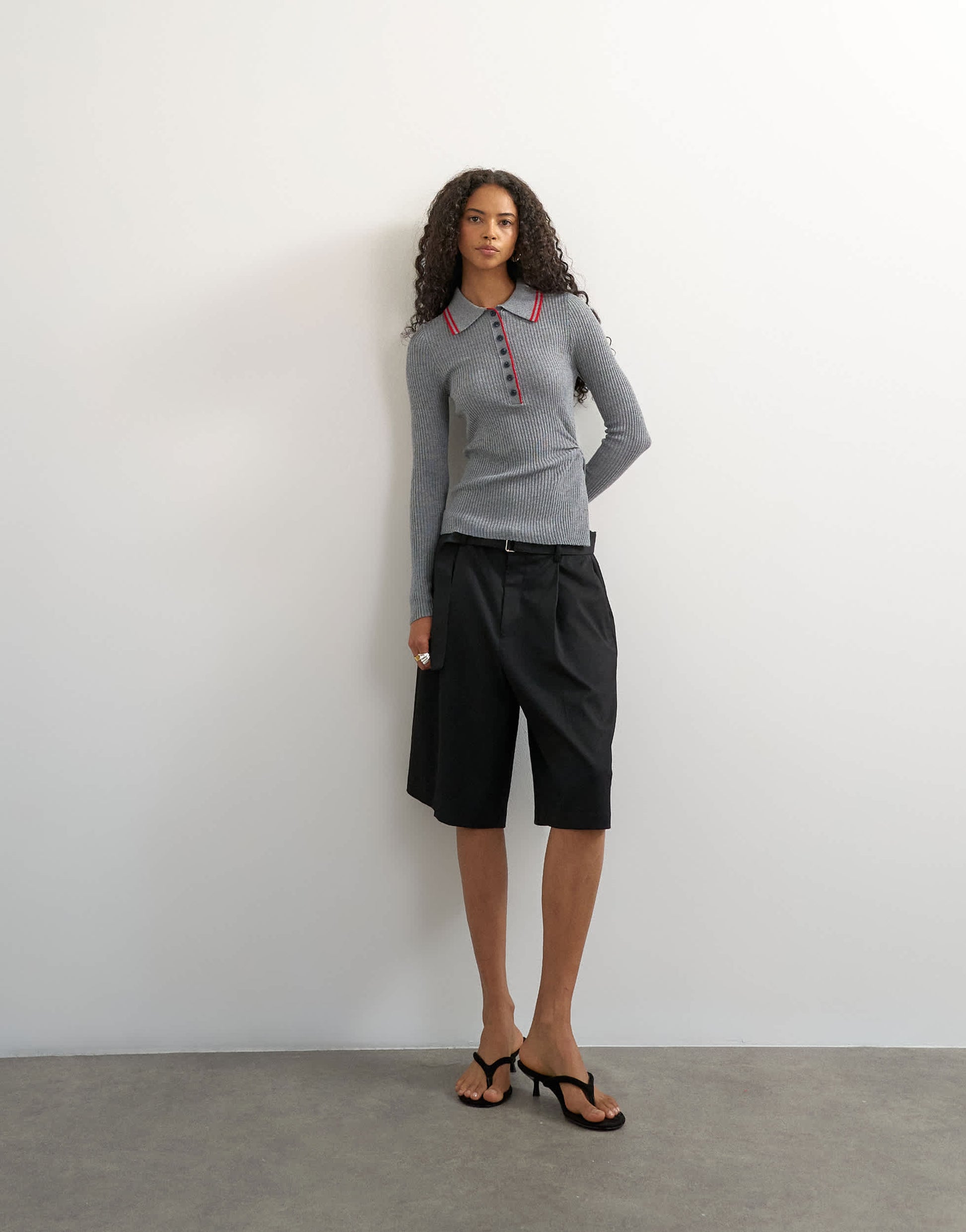 Topshop knitted side twist polo with wool in grey